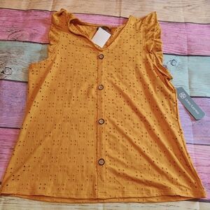 XL Daisy Fuentes Mustard Eyelet Blouse #0545